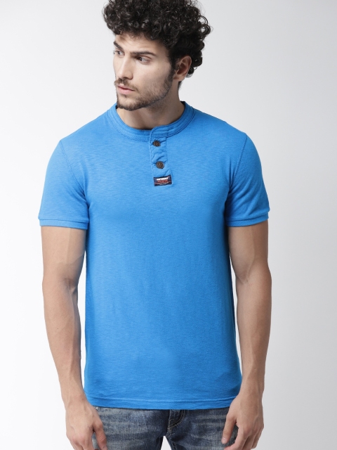 

Superdry Men Blue Solid Henley Neck T-shirt