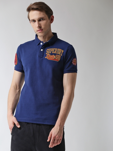 

Superdry Men Navy Blue Solid Polo Collar T-shirt