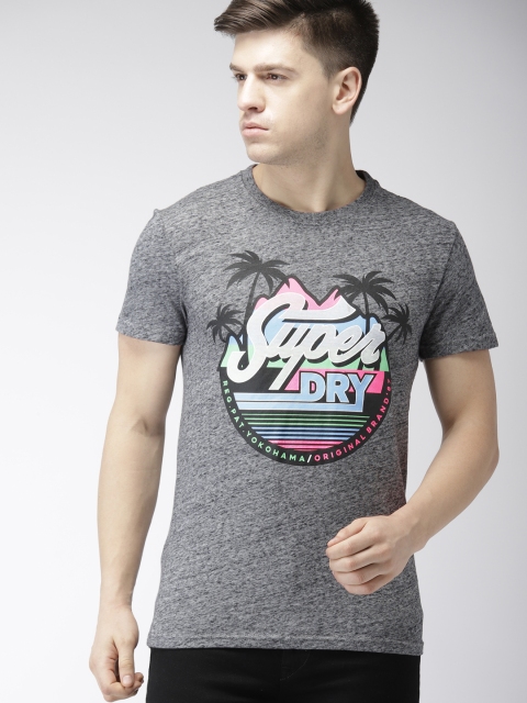 

Superdry Men Grey Melange Printed Round Neck T-shirt