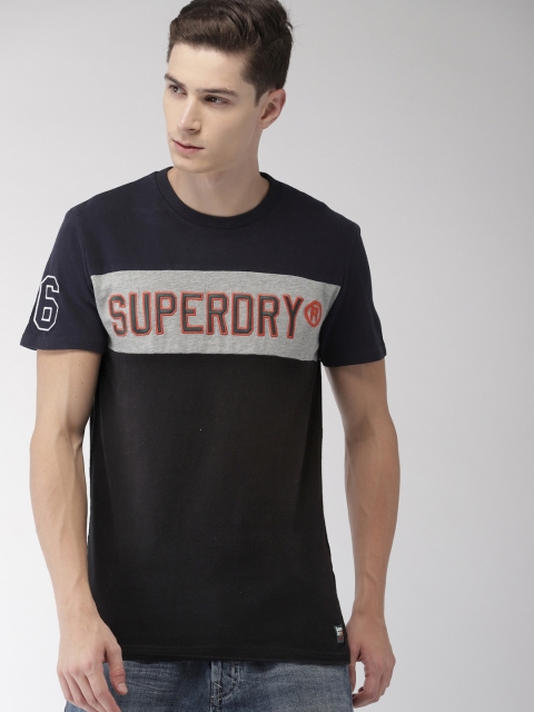

Superdry Men Navy Blue & Grey Colourblocked Round Neck T-shirt