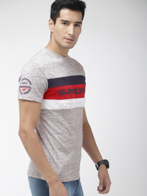 

Superdry Athletics Men Grey Melange Printed Round Neck TROPHY T-shirt