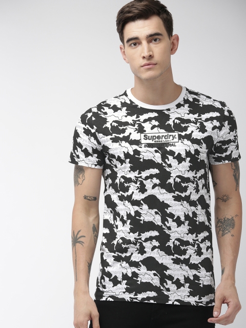 

Superdry Men Black & White Printed INTERNATIONAL MONOCH Round Neck T-Shirt