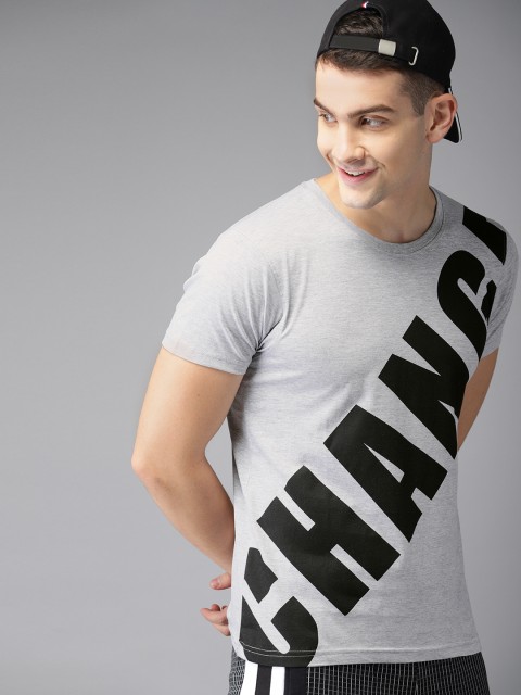 

HERE&NOW Men Grey Printed Round Neck T-shirt