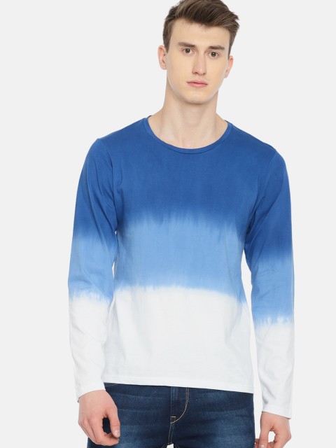 

HERE&NOW Men Blue & White Dyed Round Neck T-shirt