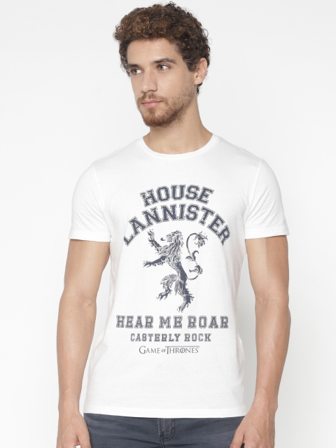 

Jack & Jones Men White Slim Fit Printed Round Neck Game of Thrones T-shirt