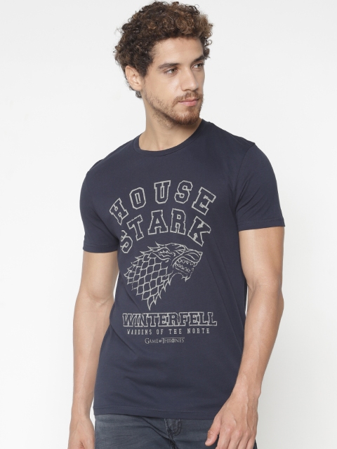 

Jack & Jones Men Navy Blue Slim Fit Printed Round Neck Game of Thrones T-shirt