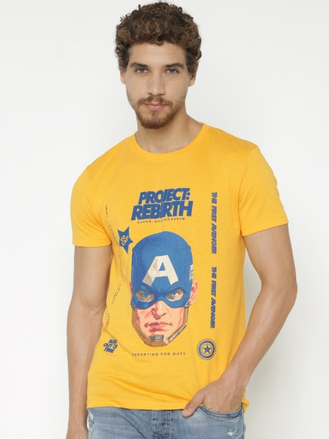 

Jack & Jones Men Yellow Printed Round Neck Avengers Endgame Captain America T-shirt