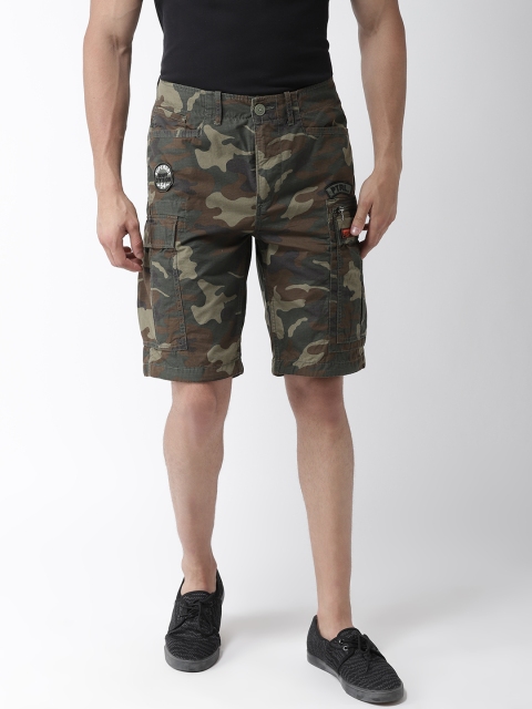 

Superdry Men Olive Green & Brown Camouflage Print Regular Fit Cargo Shorts