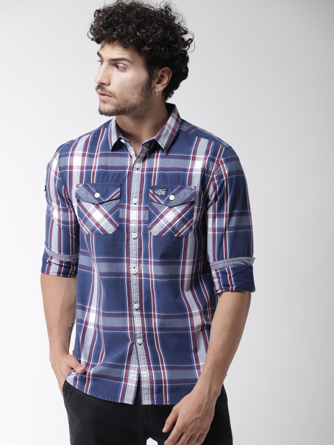 

Superdry Men Navy Blue & Grey Regular Fit Checked Casual Shirt