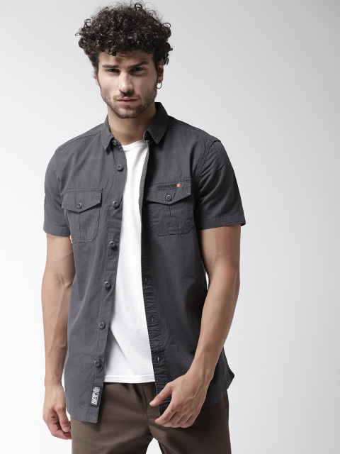 

Superdry Men Charcoal Grey Regular Fit Solid Casual Shirt