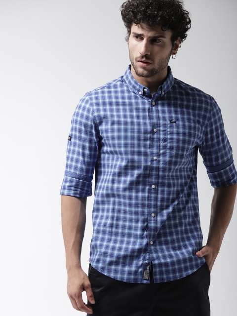 

Superdry Men Blue & White Regular Fit Checked Casual Shirt