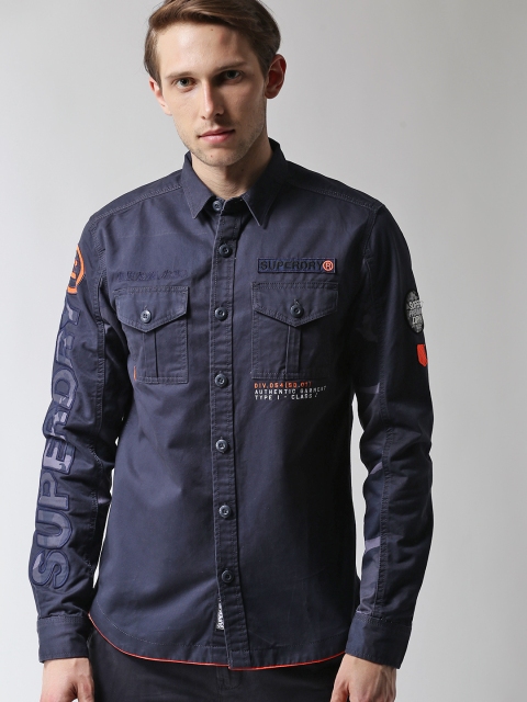

Superdry Men Navy Blue Regular Fit Solid Casual Shirt