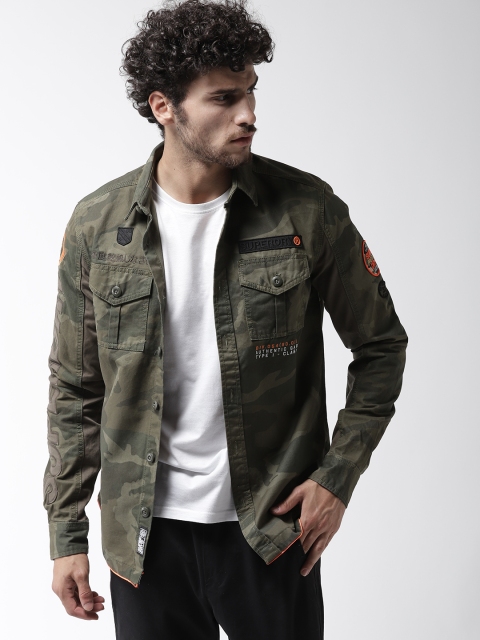 

Superdry Men Olive Green Regular Fit Camouflage Print Casual Shirt