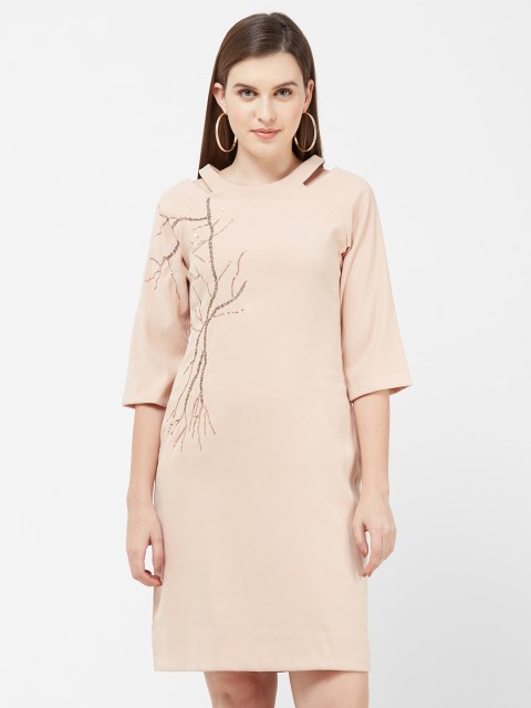 

Soie Women Peach-Coloured Solid Sheath Dress