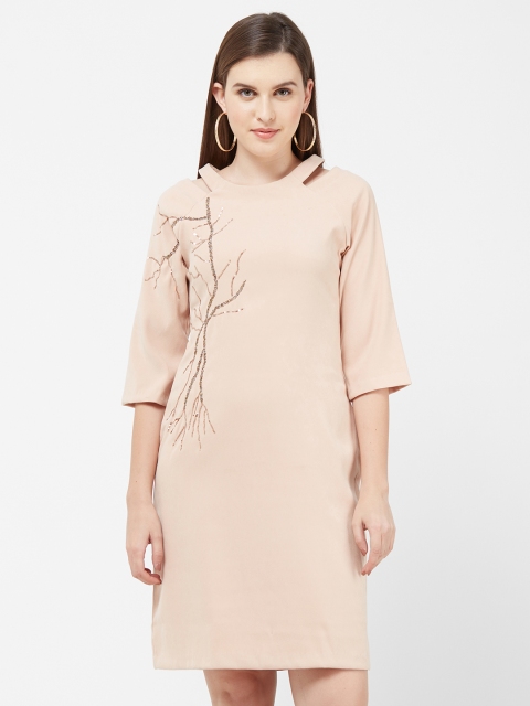 

Soie Women Peach-Coloured Solid Sheath Dress