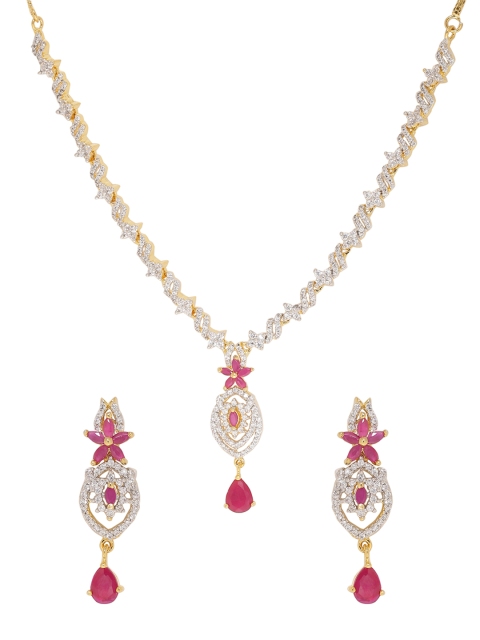 

Voylla Women Gold-Plated, White & Pink Handcrafted Stone-Studded Jewellery Set