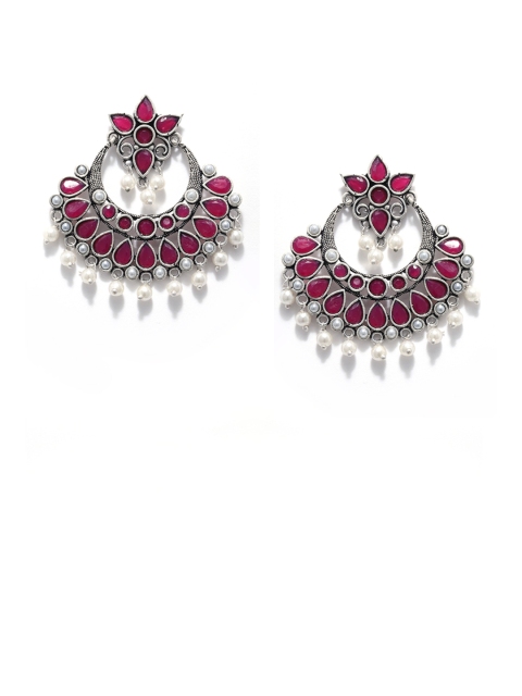 

Fabstreet Pink & Silver-Plated Paisley Shaped Chandbalis