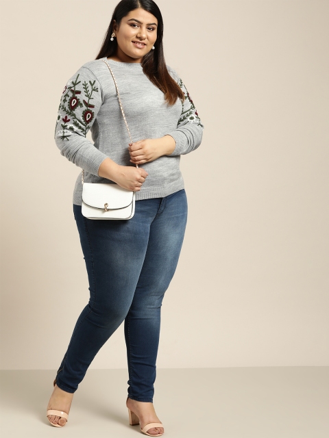 

Sztori Plus Size Women Grey Melange Solid Pullover Sweater
