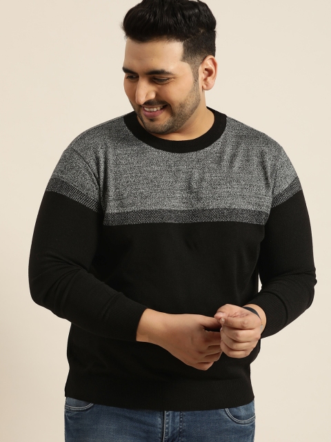 

Sztori Plus Size Men Black Charcoal Grey Colourblocked Pullover Sweater