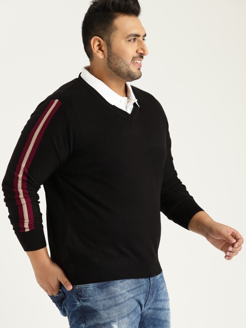 

Sztori Plus Size Men Black Solid Sweater