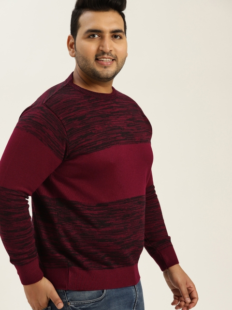 

Sztori Plus Size Men Maroon Black Colourblocked Sweater