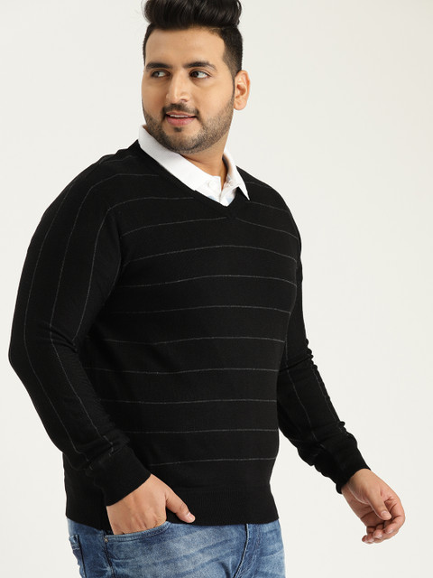 

Sztori Plus Size Men Black Striped Sweater