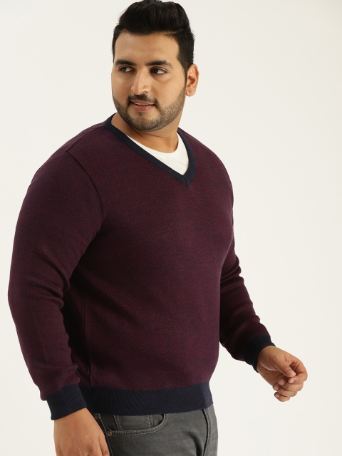 

Sztori Plus Size Men Burgundy Navy Blue Self Design Sweater