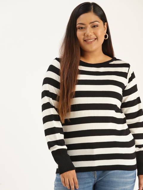 

Sztori Plus Size Women Off-White Black Striped Sweater