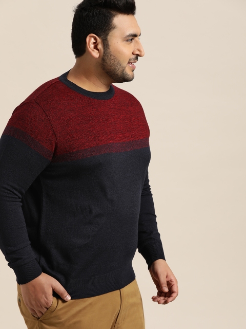 

Sztori Plus Size Men Navy Blue Maroon Colourblocked Sweater