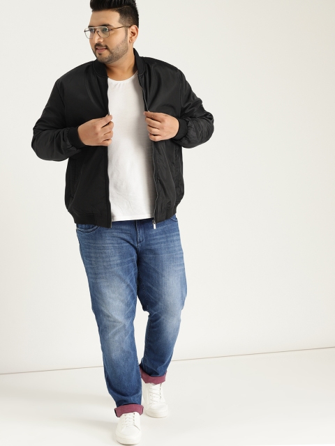 

Sztori Plus Size Men Black Solid Bomber Jacket