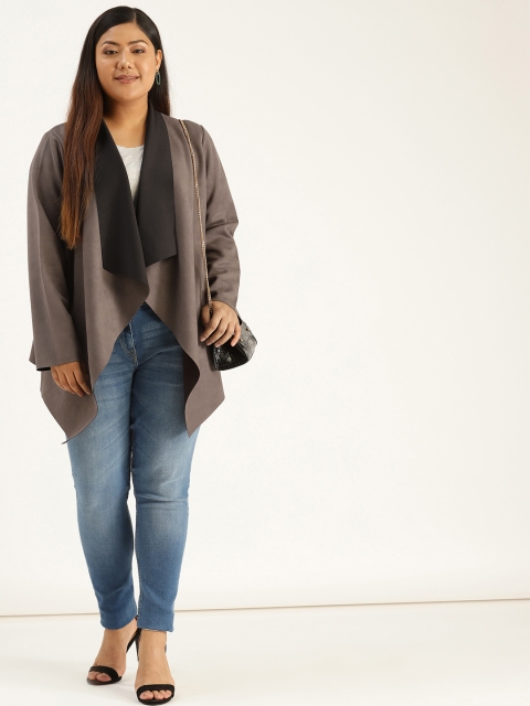 

Sztori Plus Size Women Taupe Solid Open Front Jacket