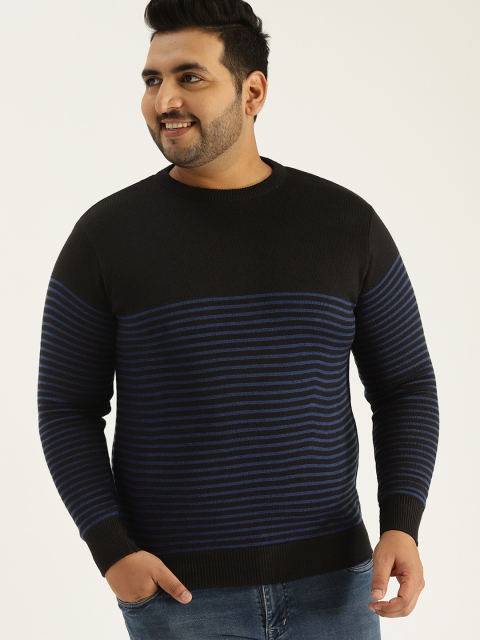 

Sztori Plus Size Men Black Navy Blue Striped Sweater