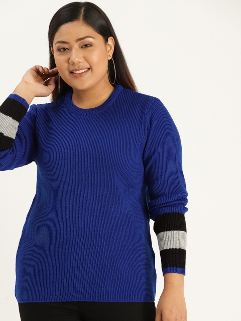

Sztori Plus Size Women Blue Ribbed Sweater