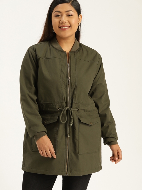

Sztori Plus Size Women Olive Green Solid Longline Tailored Jacket