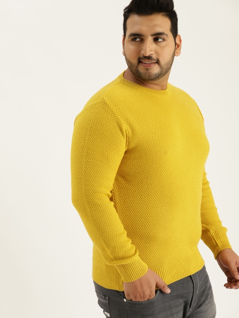 

Sztori Plus Size Men Mustard Yellow Solid Sweater