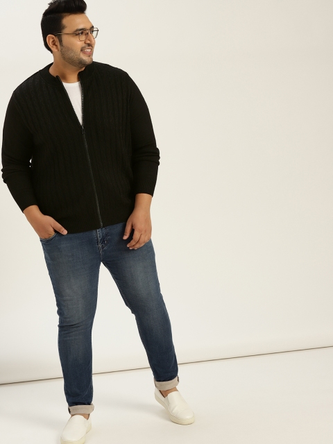 

Sztori Plus Size Men Black Self Design Sweater