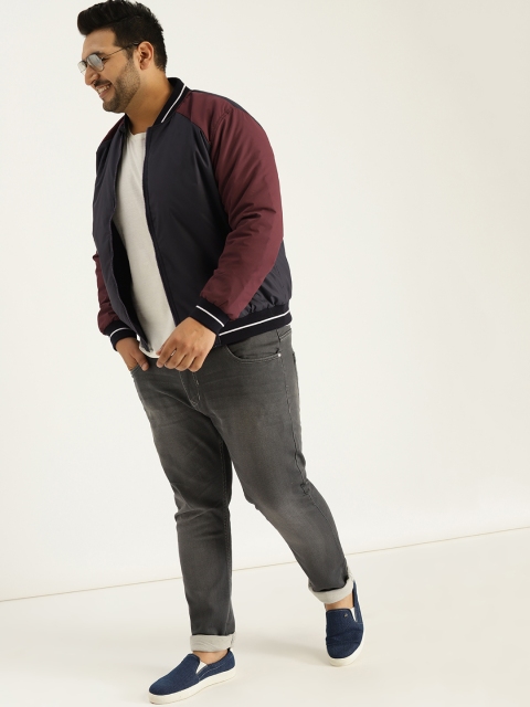 

Sztori Plus Size Men Navy Blue Solid Bomber Jacket
