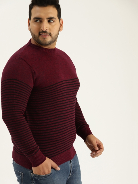 

Sztori Plus Size Men Maroon Black Striped Sweater
