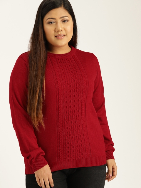 

Sztori Plus Size Women Maroon Cable Knit Sweater