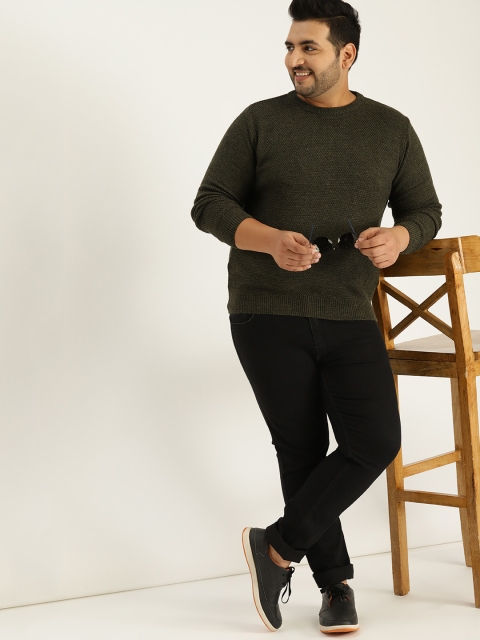 

Sztori Plus Size Men Olive Green Solid Sweater