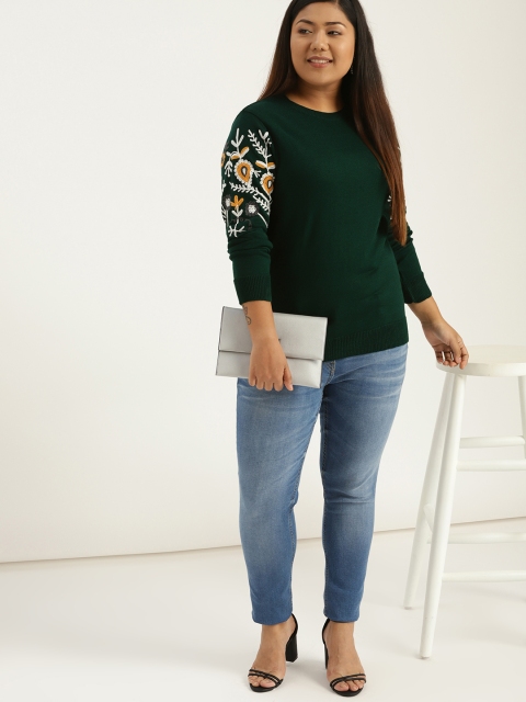 

Sztori Plus Size Women Green Solid Sweater