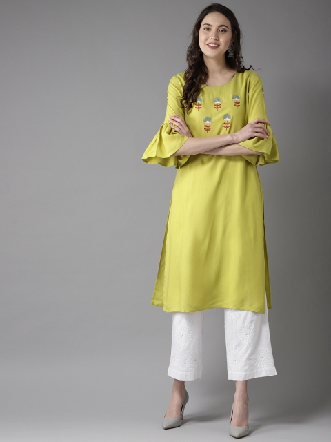 

HERE&NOW Women Green Solid Straight Kurta