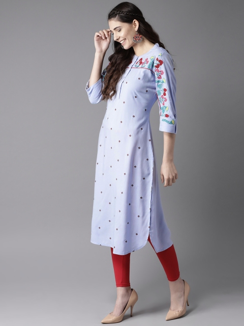 

HERE&NOW Women Blue Embroidered Straight Kurta