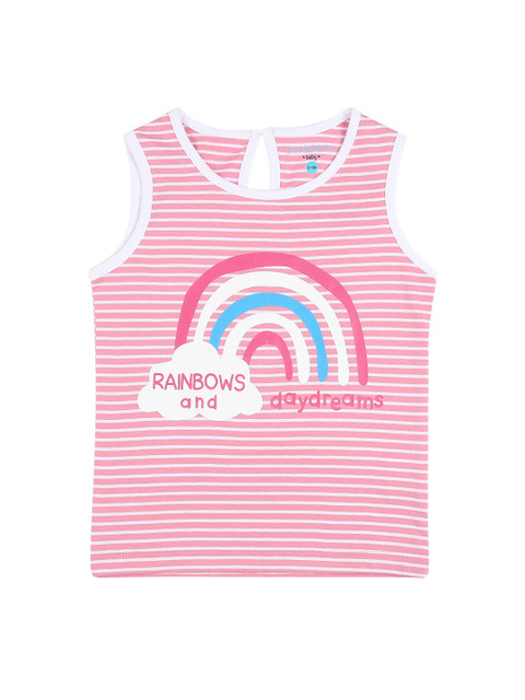 

Pantaloons Baby Girls Pink Striped Round Neck T-shirt