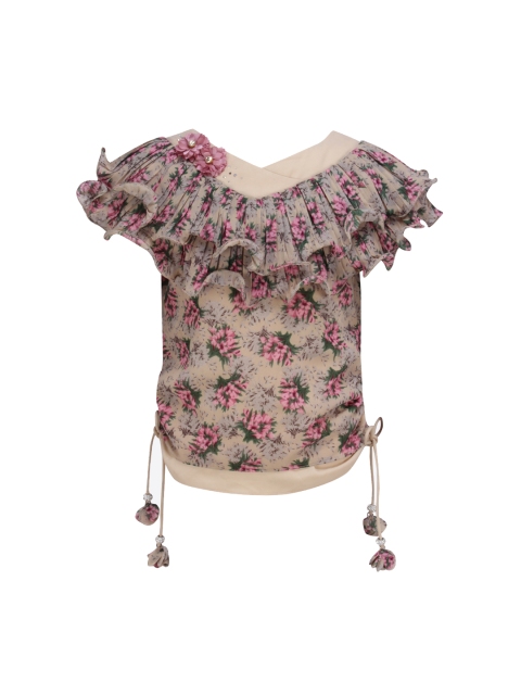 

CUTECUMBER Girls Beige Floral Printed Top