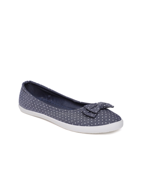 

People Women Navy Blue Printed Canvas Ballerinas