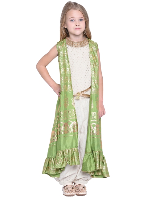 

WONDERMOM Girls Green Printed Top with Dhoti Pants
