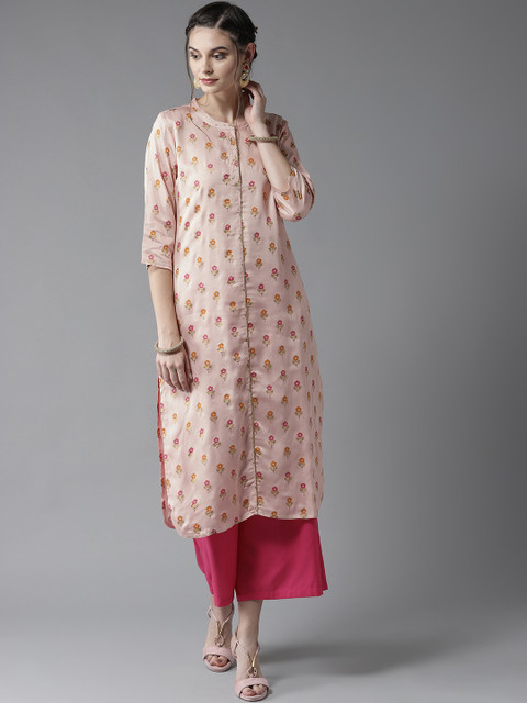

Moda Rapido Women Peach-Coloured & Orange Printed Straight Kurta