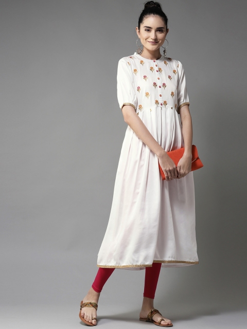 

Moda Rapido Women White Yoke Design A-Line Kurta