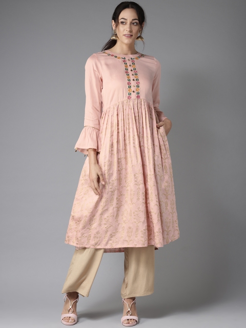 

Moda Rapido Women Peach-Coloured & Golden Printed Anarkali Kurta